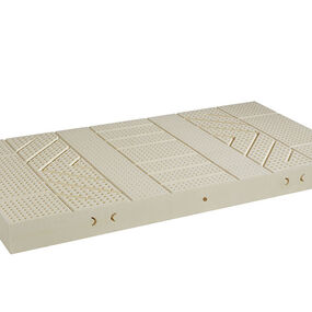 Naturlatexmatratze mit ergonomischen Liegezonen und Belüftungslöchern für gesunden Schlaf.